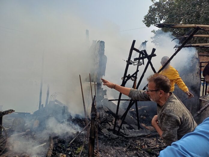 A destroyed tea shop in Bahadurpur after an LPG cylinder explosion.